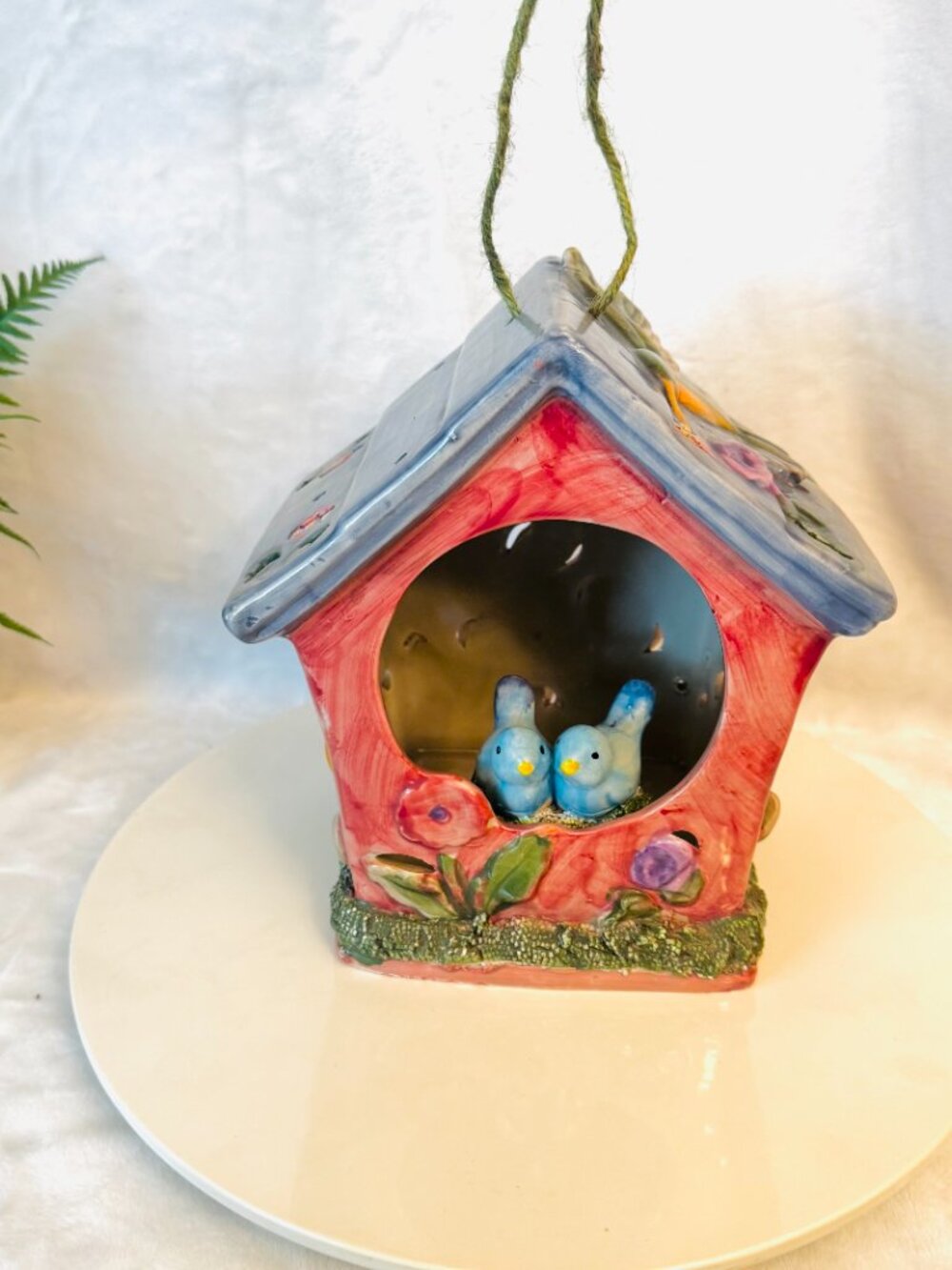 VTG WCL Ceramic Hanging 3D Birdhouse Lovebirds Hummingbird Cottage Core Novelty